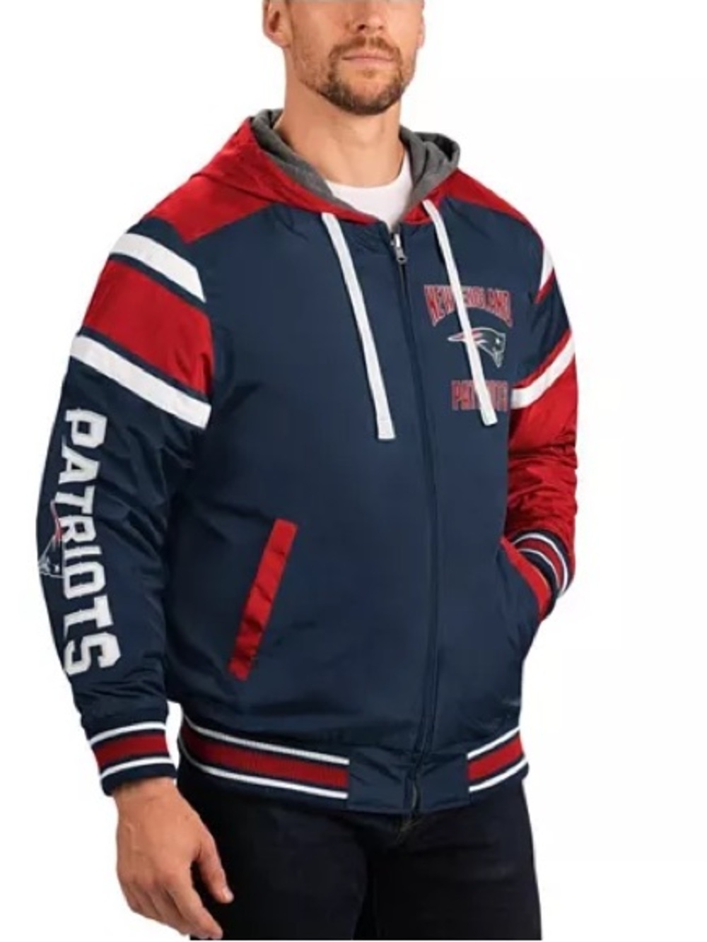 REVERSIBLE G-III SPORTS NFL New England Patriots Extreme Full Back hoodie zipup